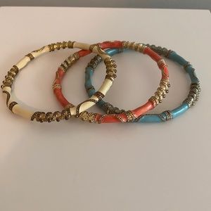 Set of 3 bangles - blue, coral, white with gold